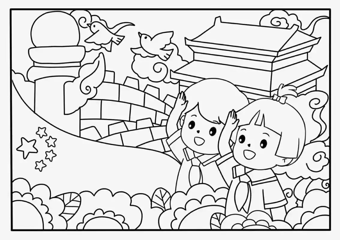 国庆节简笔画,打印出来就可以用 #幼儿园国庆节可涂色简笔画# #国庆节