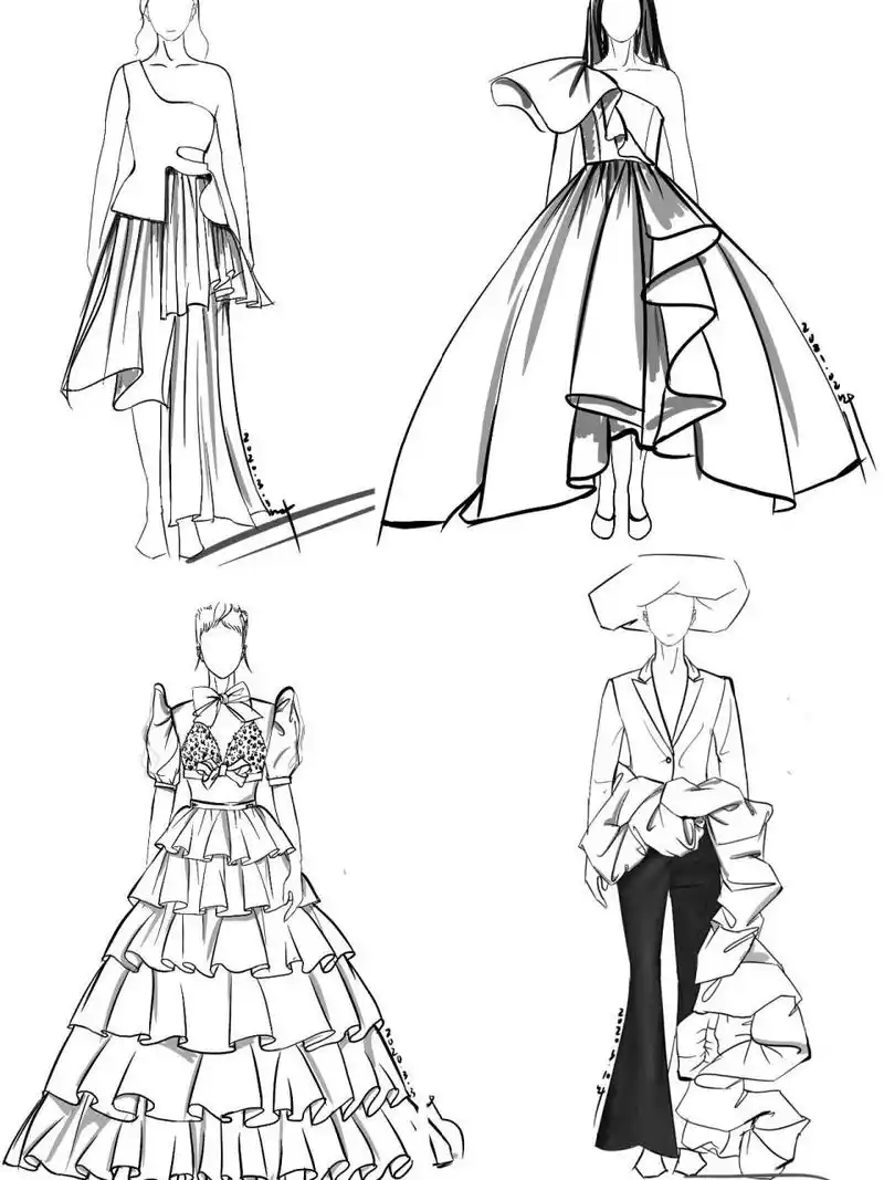 哈喽,大家好,又到一周更新时间,今天跟大家分享最近画的礼服款式图