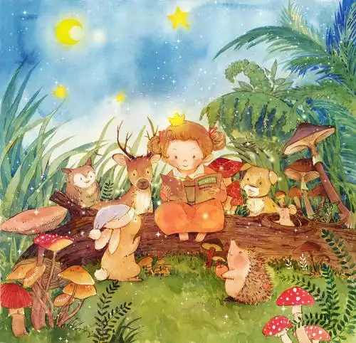 小红帽小清新少女二次元插画壁纸手绘色彩童话故事唯美