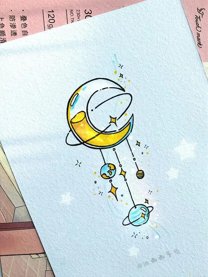 画画 #手绘 #简笔画 #插画#月亮 #风铃#绘画过程 # - 抖音
