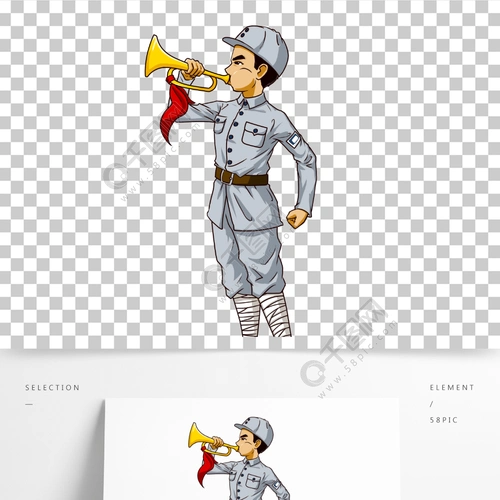 手绘八路军吹集结号