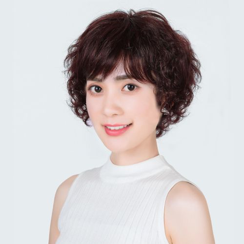 妈妈假发女短发 透气自然_中老年假发女短发短卷发时尚透气自然蓬松修