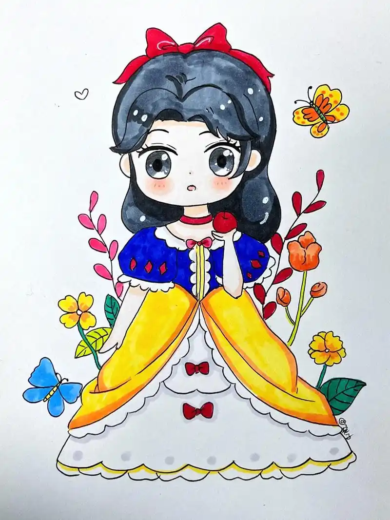 白雪公主动漫绘画过程图.#马克笔手绘 #手绘动漫人物 #二次 - 抖音