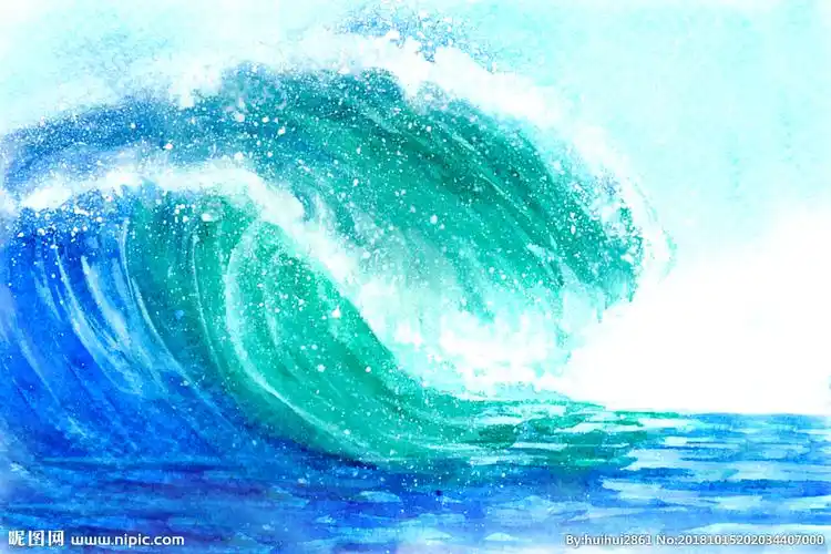 大海波浪水彩画海浪装饰画图片
