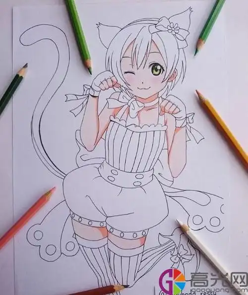 彩铅动漫人物手绘步骤图手绘二次元少女彩铅画