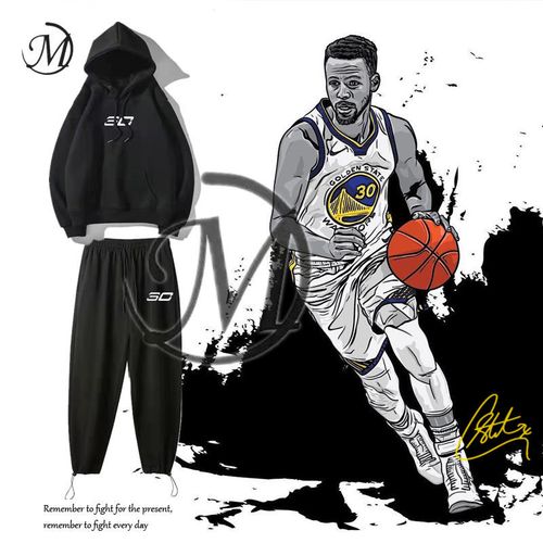 aj搭配库里篮球束脚裤连帽卫衣套装男秋冬加绒德鲁大叔运动套装潮