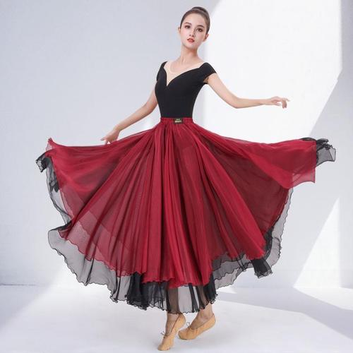 丹宝罗飘逸大摆华尔兹半身裙女探戈舞裙交际舞下装摩登半身跳舞裙