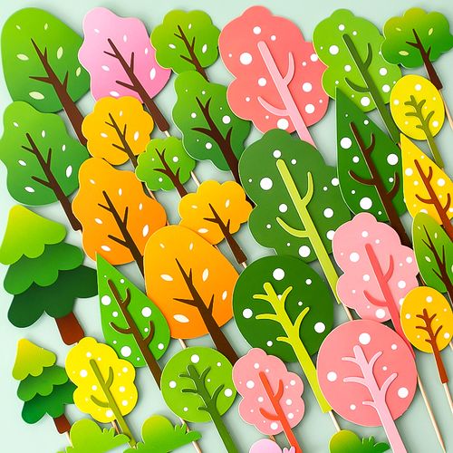 绿色森林系小树大树椰子树松树小草生日快乐蛋糕装饰配件插旗插件