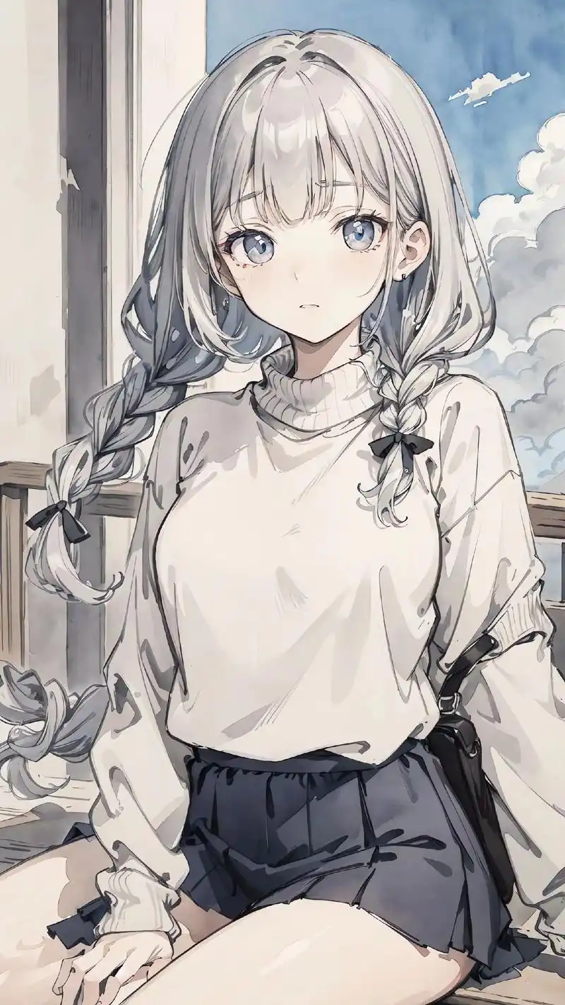 蓝天下的银发少女.#图文热点来了 #ai绘画生成 #二次元  - 抖音