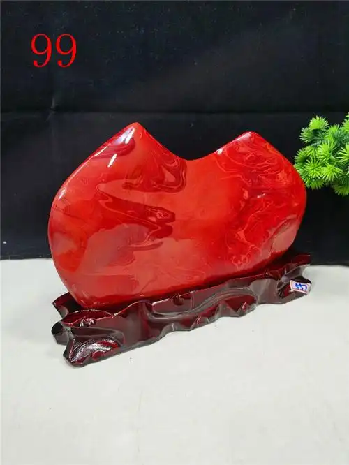 精品南非奇石鸡血红红碧玉 新疆彩玉石 摆件上水石泰山石红色石头 浅