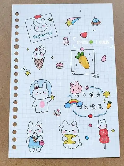 9696可爱动物手账素材,小装饰简笔画_手帐_素材_简笔画_手帐素材【手