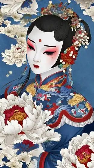 非遗戏曲人物国粹京剧角色花旦矢量插画