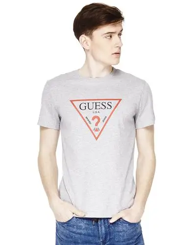 guess 情侣款17春男士倒三角logo印花纯棉短袖t恤