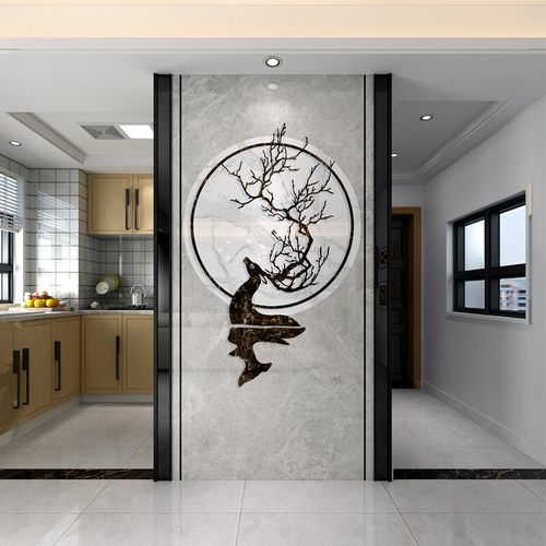 久久猫 客厅入户玄关背景墙瓷砖画岩板微晶石墙砖大理石3d雕刻过道新