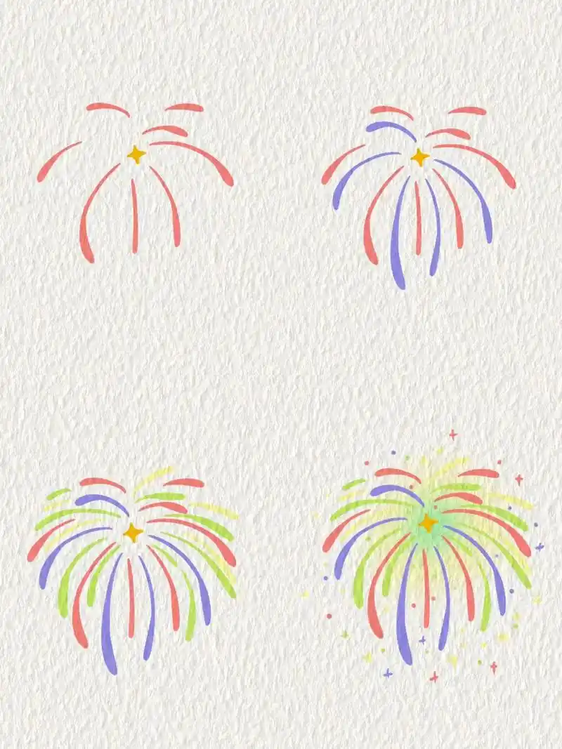 分享一组元旦烟花简笔画素材附教 - 抖音