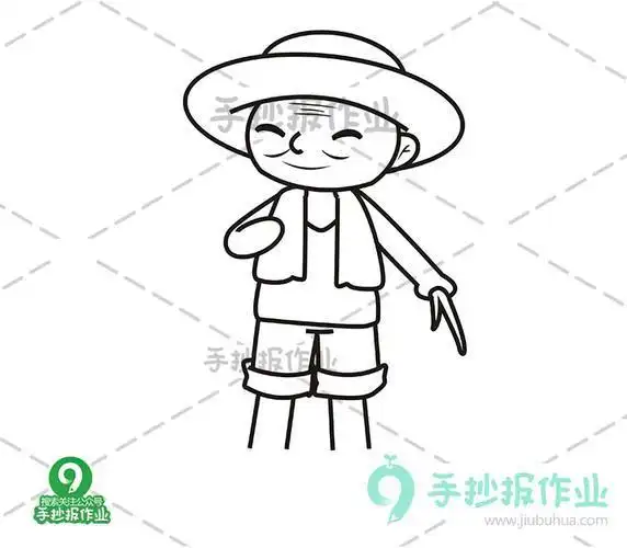 农民在田地里干活的简笔画