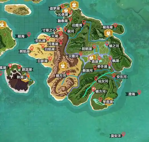 创造与魔法河流湖泊地图分布图河流湖泊名字大全