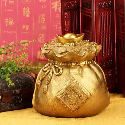 广缘德风水黄铜钱袋子家居摆件招财铜钱袋工艺品装饰摆设