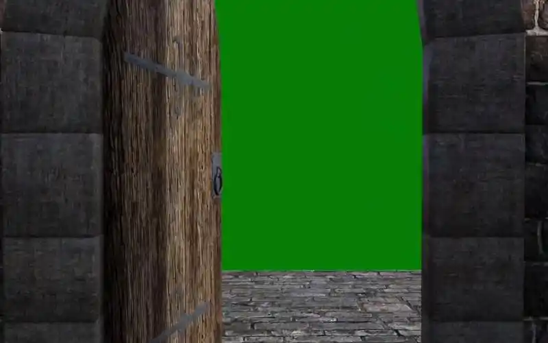 绿幕抠像高清免费视频手机剪辑素材神秘古堡氛围开门特效