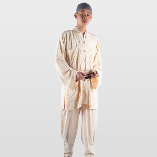僧服夏季绵绸短褂套装男出家师父僧人薄款僧衣女比丘尼罗汉褂小褂 米