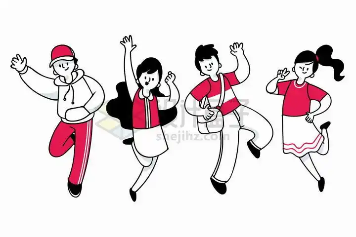 兴高采烈得跳起来的年轻人手绘插画png图片免抠矢量素材 人物素材-第1