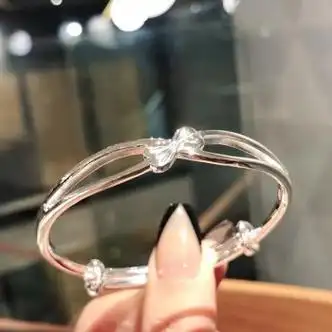 老银匠节节高升竹节银手镯女999足银银饰送女友实心银镯子推拉式礼