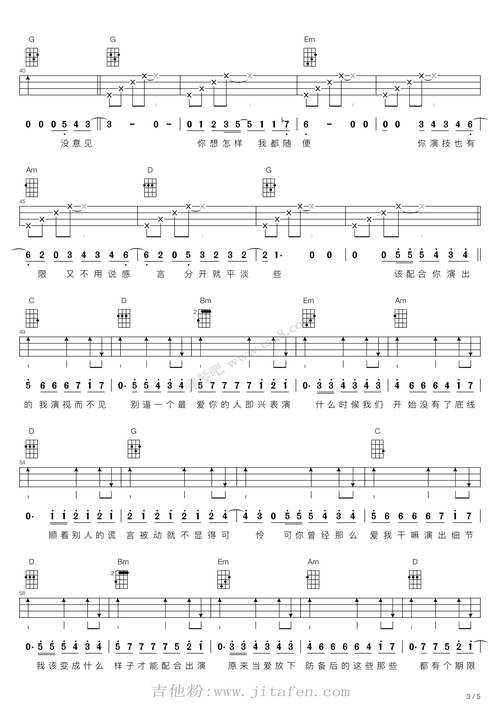 演员(尤克里里弹唱谱) 吉他谱