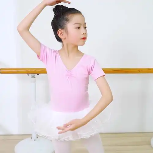 中国舞蹈服女童芭蕾舞裙考级衣服装女孩短袖春季儿童练功服连体服