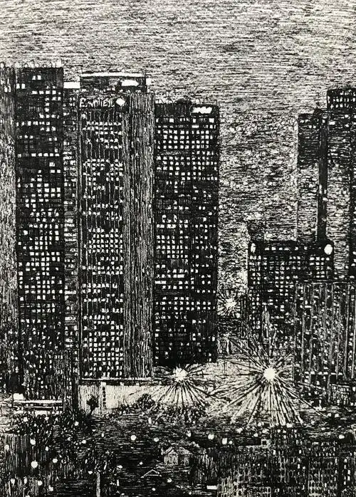 手绘都市夜景——洛杉矶之夜|纯艺术|钢笔画|flywen城市手绘 - 原创