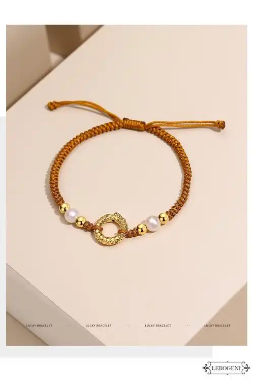 lerogeni轻奢品牌珍珠手链女龙凤呈祥平安扣金珠转运珠编织手绳送女友
