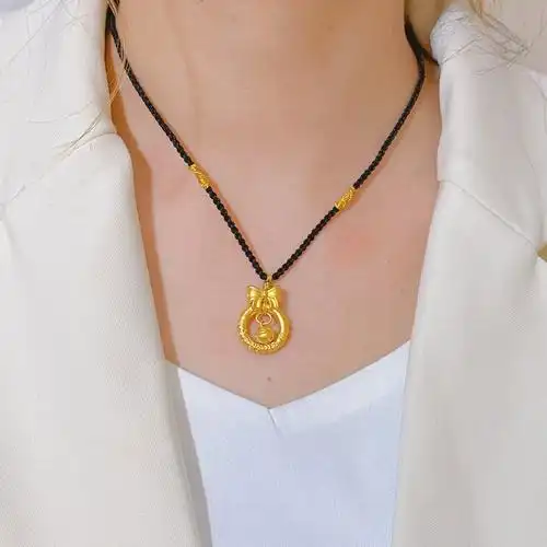 黄金蝴蝶结平安扣吊坠纯金999足金铃铛在逃公主项链礼物送女友