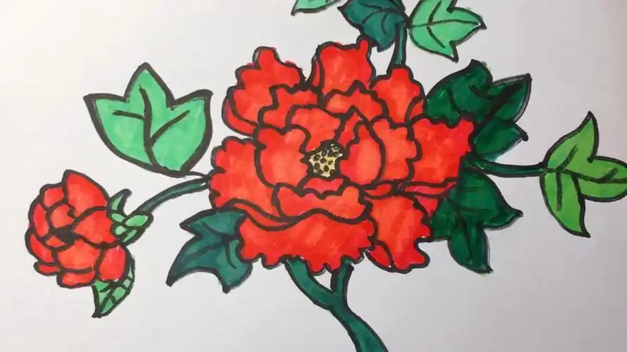 中国国花牡丹简笔画视频和