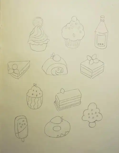 简笔画大全可爱甜品手账素材儿童简笔画:十几款零食与小甜品的画法