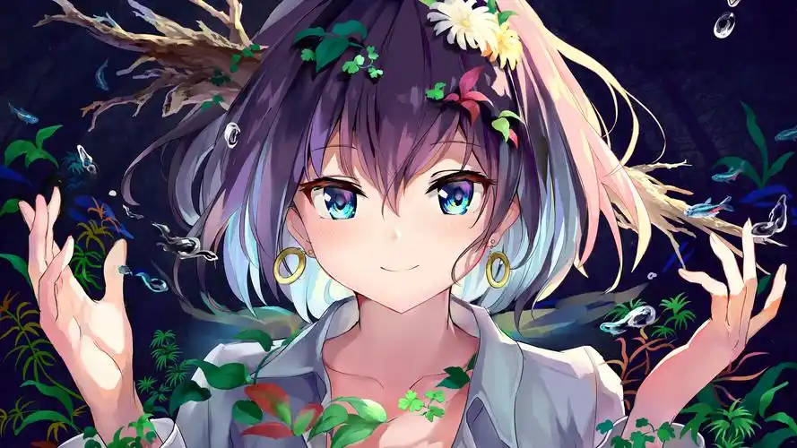 水族馆唯美清新少女动漫女孩4k壁纸壁纸