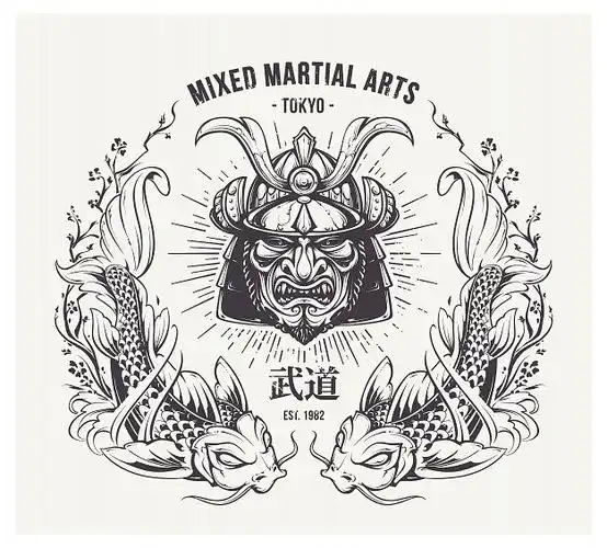 日本武士鬼武者面具插画