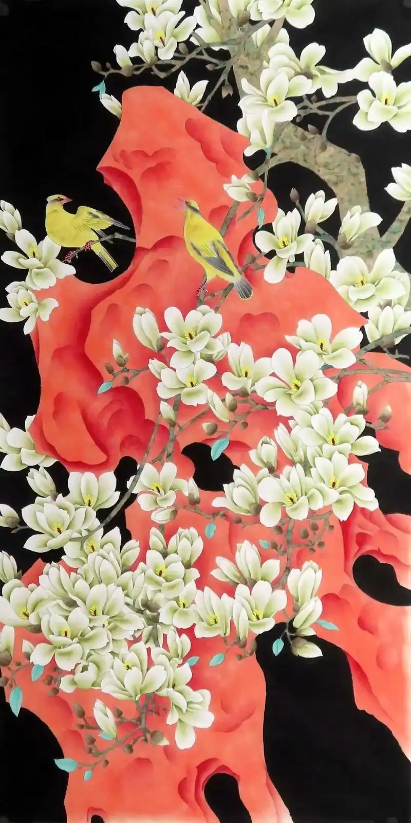 四尺竖幅工笔玉兰花 68*136 - 抖音