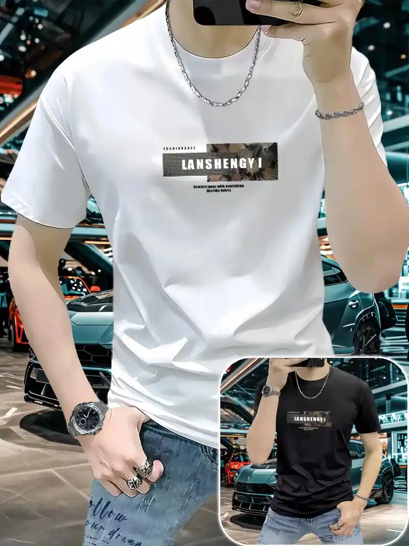 帅哥们~蓝晟依潮牌男装短袖t恤夏季潮流时尚印花半袖