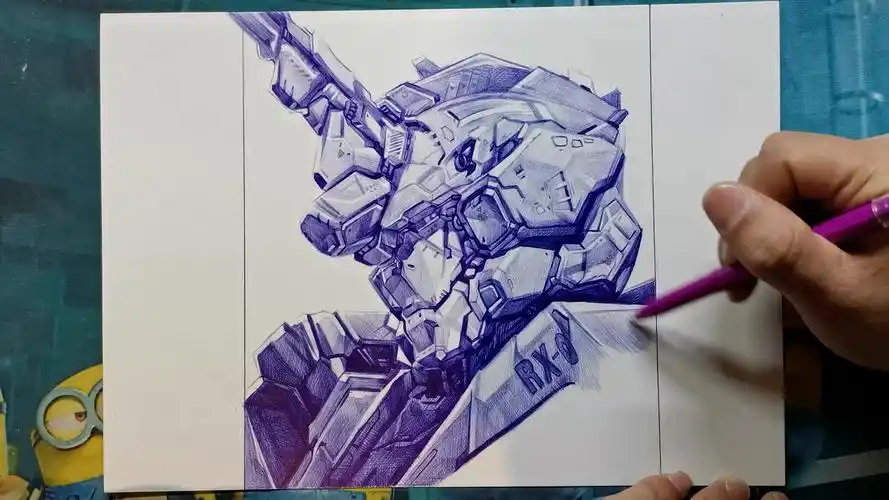 圆珠笔手绘独角兽高达