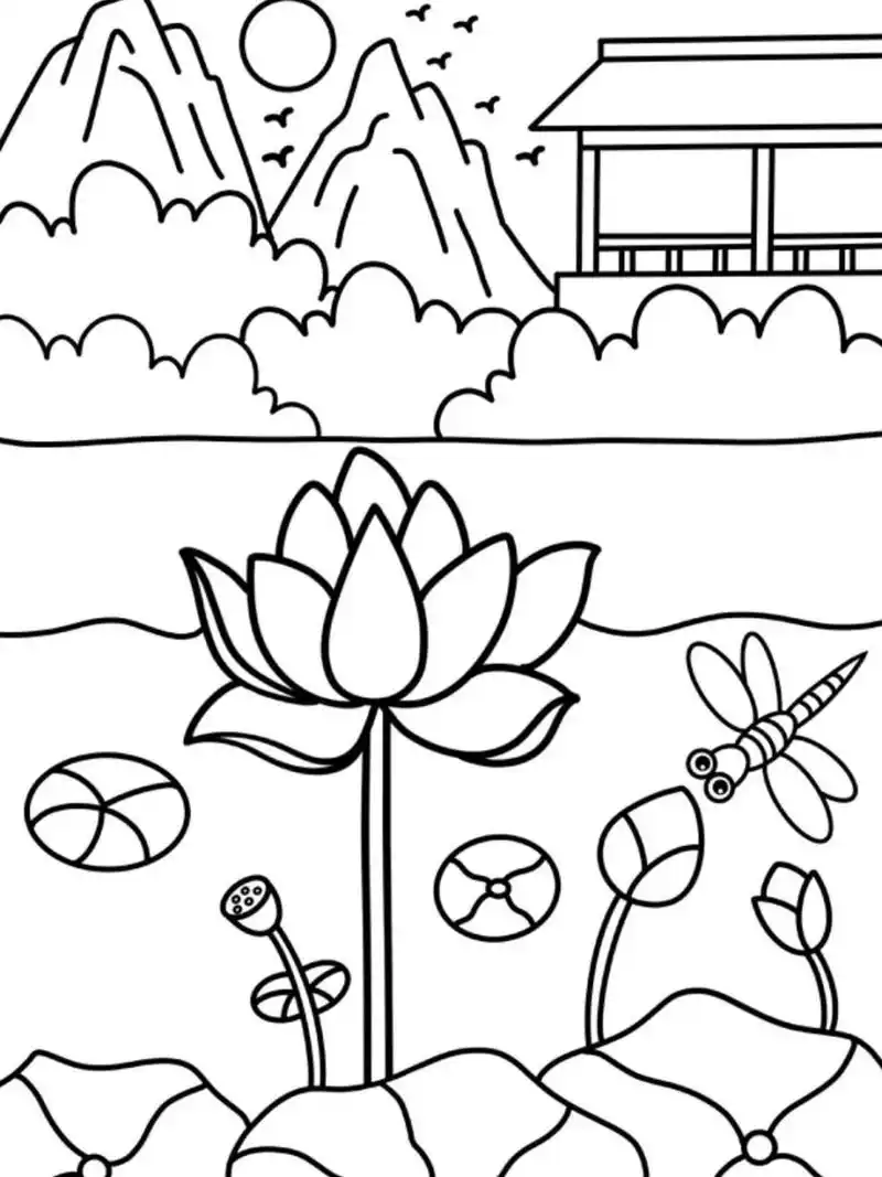 荷花风景画 创意画 儿童画简笔画简单好画 #儿童简笔画# #创意美术