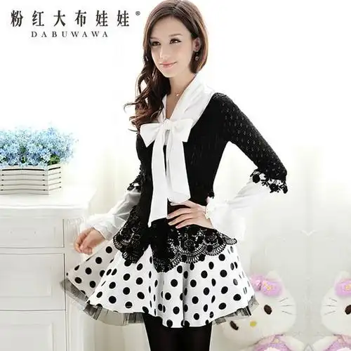 【粉红大布娃娃旗舰店】半身裙秋冬2013新款粉红大布娃娃白底黑波点