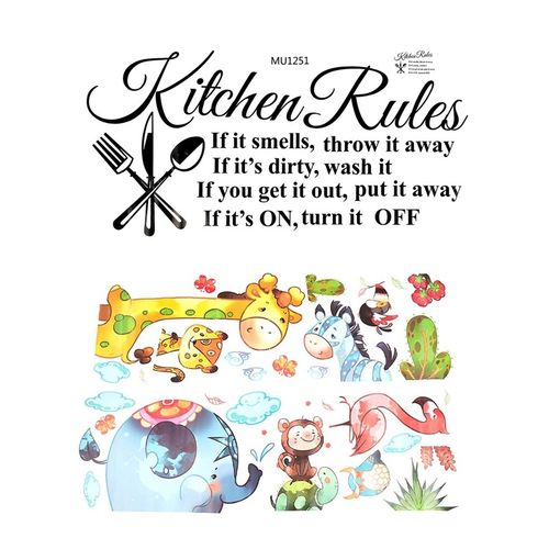 kitchen rules restaurant wall sticker black & cartoon animal
