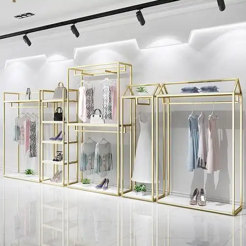 金色服装店展示架落地式组合男女装专用高柜货架陈列架轻奢挂衣架