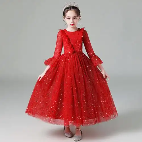 儿童小主持人礼服裙2021新款高端白色公主裙女童夏蓬蓬纱模特走已售