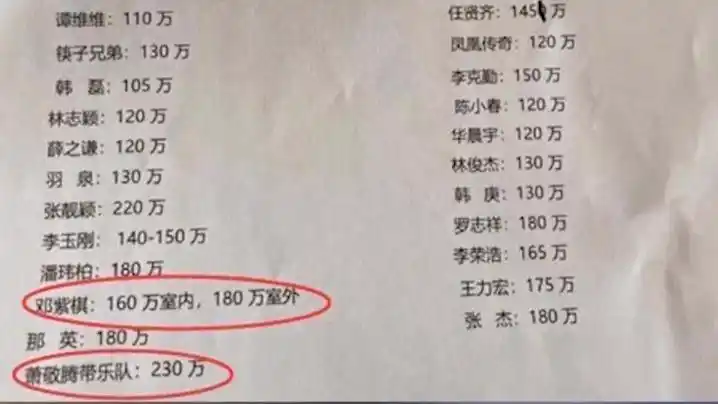 网曝数十位歌手出场费邓紫棋华晨宇等赫然在列最高是张靓颖