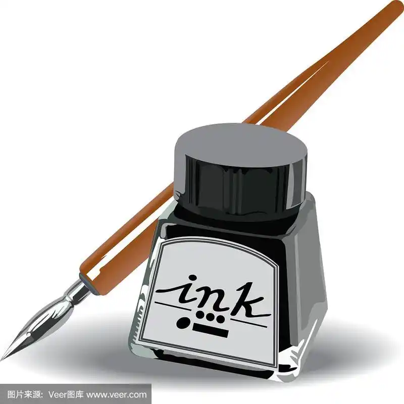 用钢笔和墨水在白色的背景上