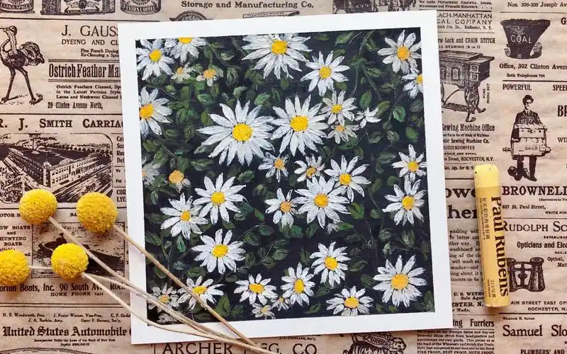 活动作品油画棒小雏菊绘画过程色号