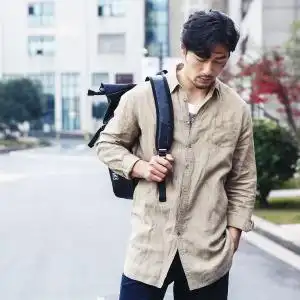 中长款衬衫男亚麻色