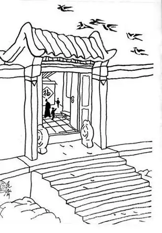 古代两扇门的简笔画