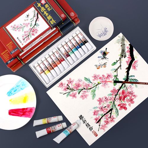 樱花国画颜料 高级中国画颜料 初学者国画套装矿物质水墨画颜料24色