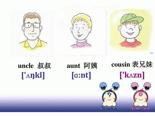 uncle 叔叔 aunt 阿姨 cousin 表兄妹